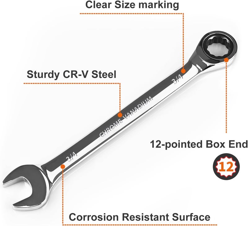 Egofine 3/4 ratchet wrench and 7/16 wrench, SAE Ratcheting Wrench Set, Industrial Grade Gear Spanner with 12-Point Design, 72-Tooth Ratchet, Chrome Vanadium Steel - Image 2
